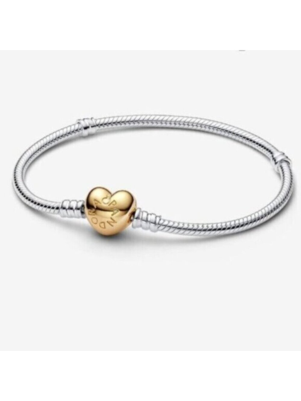 NWT Pandora Moments Heart Clasp Snake Chain Bracelet|Two-tone